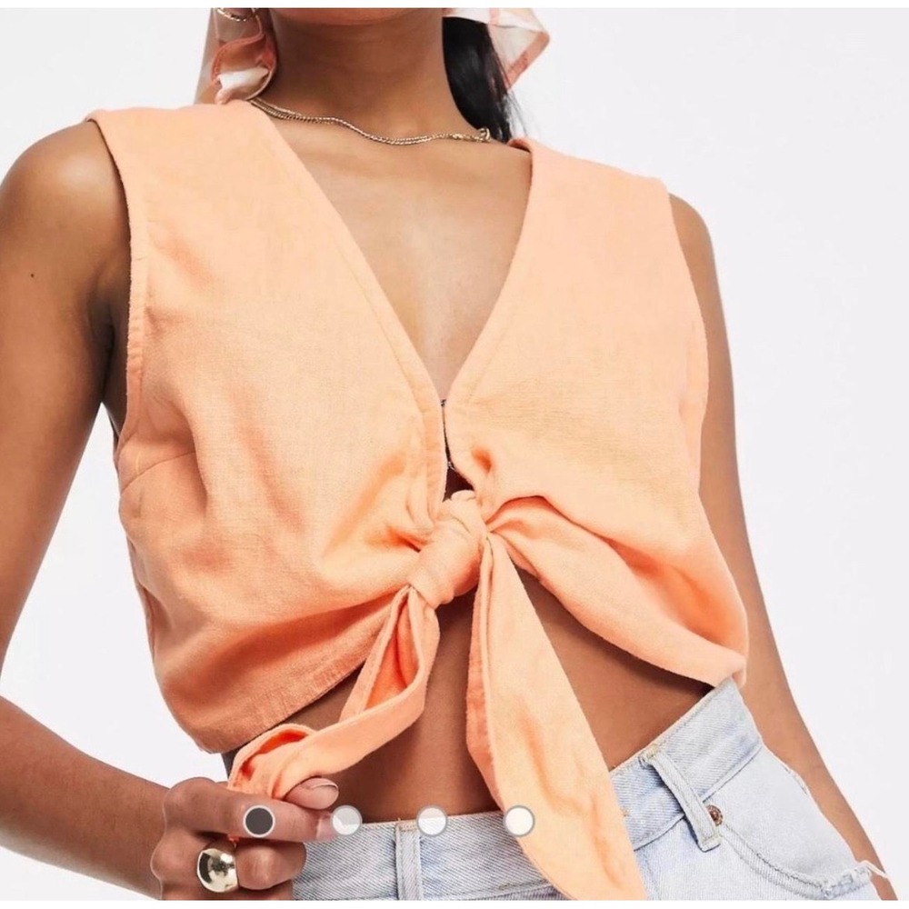 Abercrombie & Fitch Orange Linen Blend Tie Front Crop Top Vest Womens Small - Picture 1 of 7